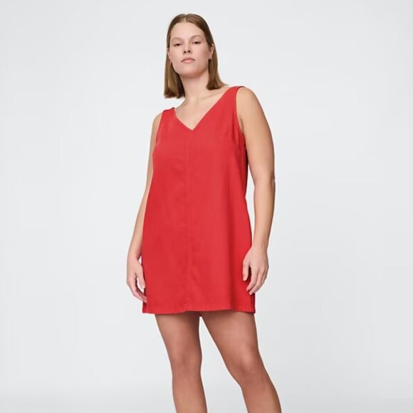 Gap UltraSoft Denim Mini Dress in Tomato Red - Picture 2 of 5